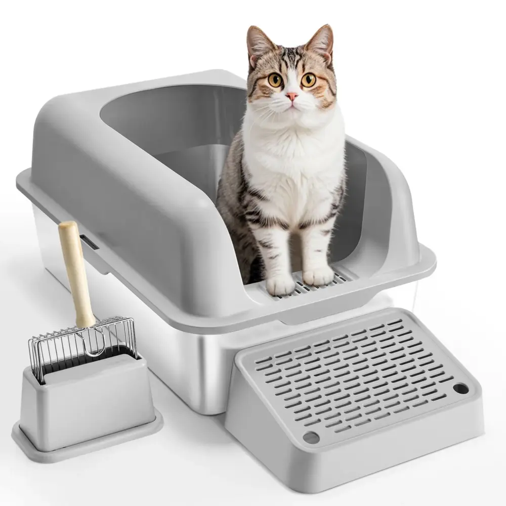 Deep Cat Litter Box Odor-Free Litter Box with Filtering Foot Board